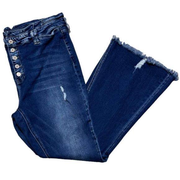 KANCAN JEANS Denim - Kancan Jean Bell Bottom Flare Button Fly Stretch Distressed Denim High Rise Sz20